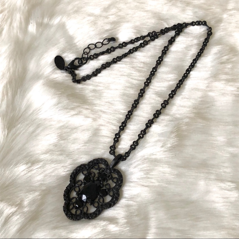 Black Victorian chain necklace rhinestone gem